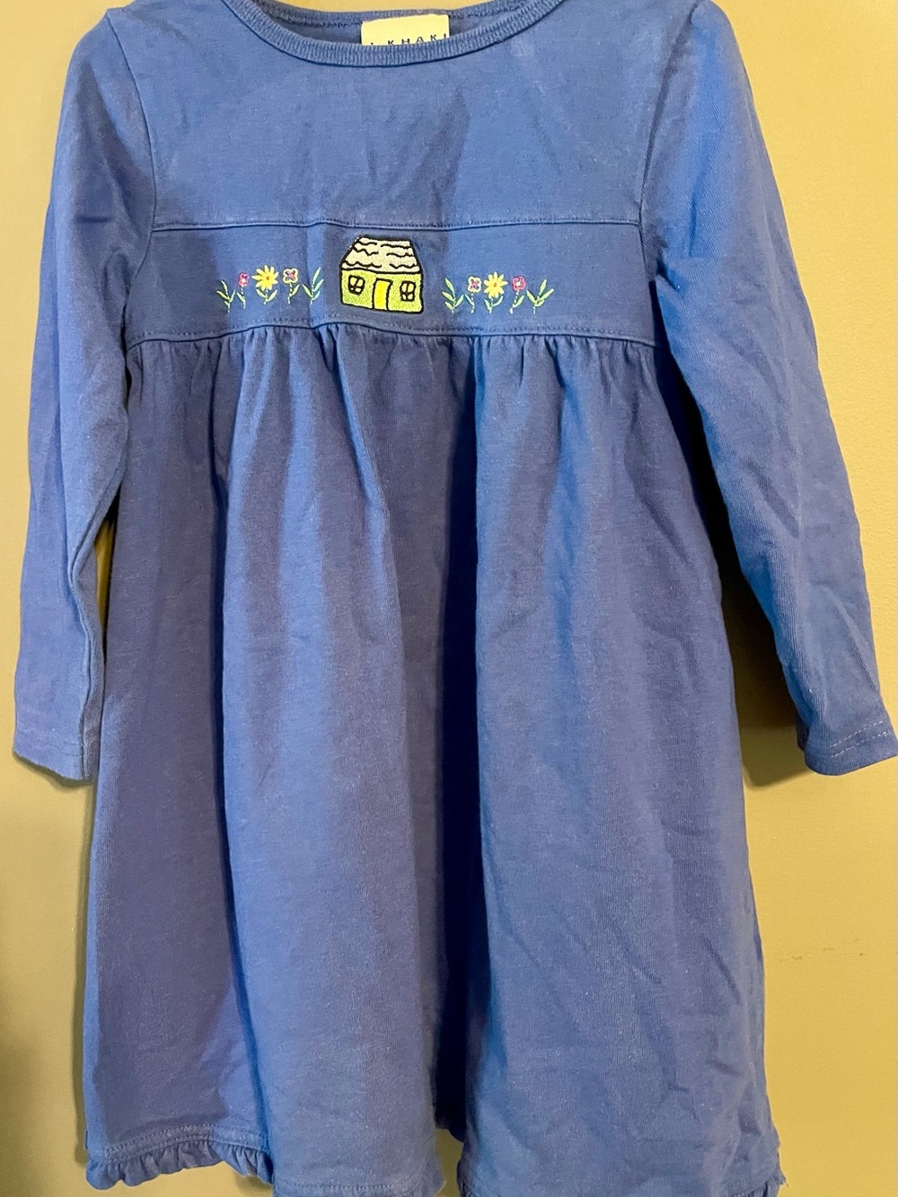 J. Khaki Blue Long-Sleeve Embroidered Cottage Dress